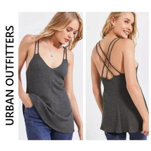 UO Waffle Knit Strappy Back Tank Top, gray NWT